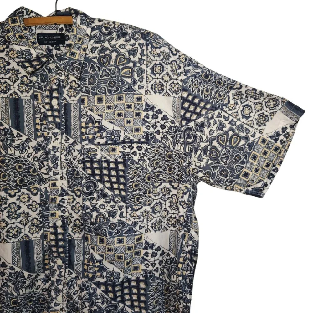 Vintage Mens Rugger by Gant Poplin‎ Button-Down Paisley Shirt XL 90s, 80s Preppy